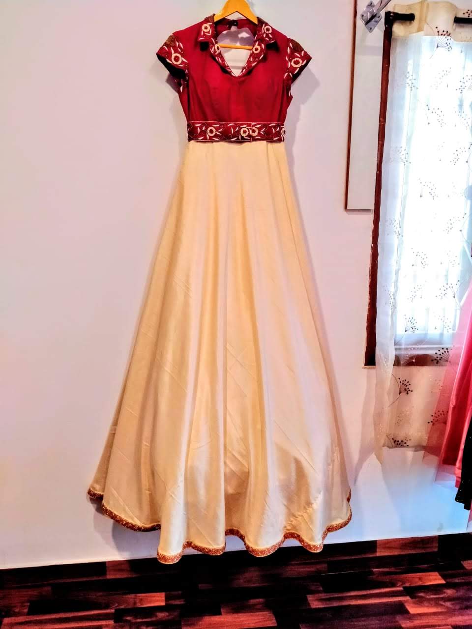 Collar neck Long Party Flare gown with embroidery - Tailoring Gown • Dress