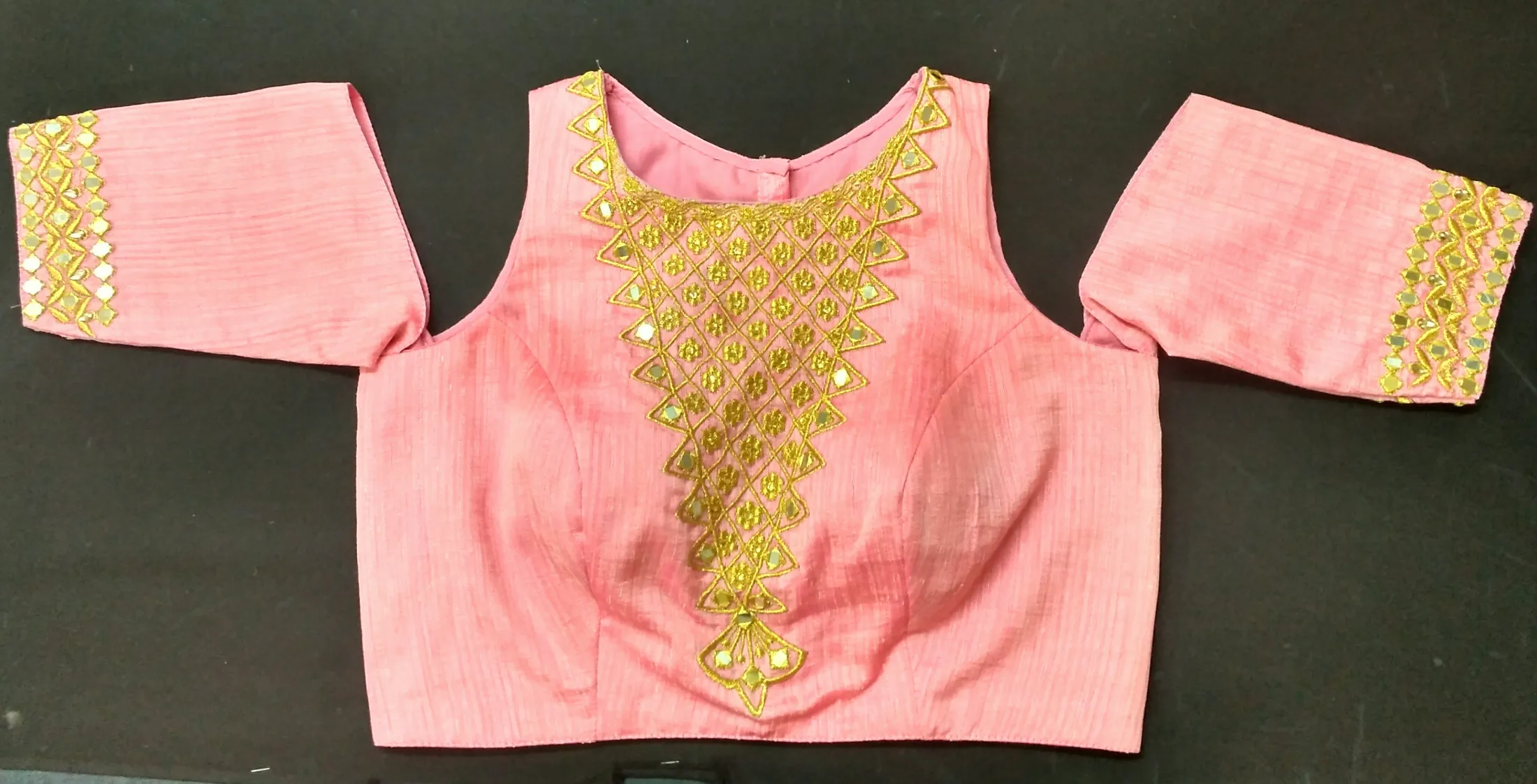 Mirror Work Pink blouse off solder design - Tailoring Blouse • Crop Top