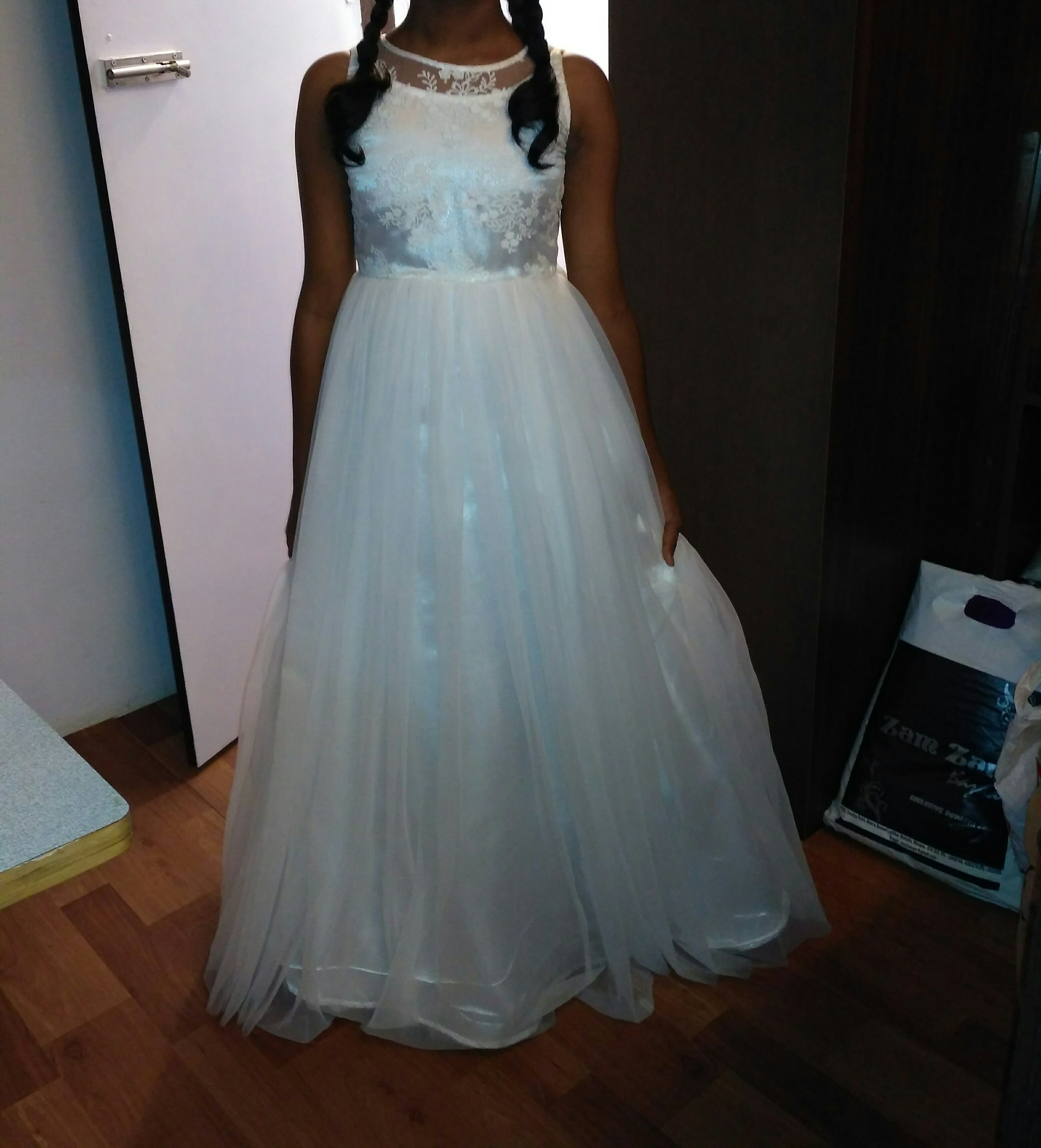 White Net Flare transparent design plated gown - Tailoring Gown • Kids Wear