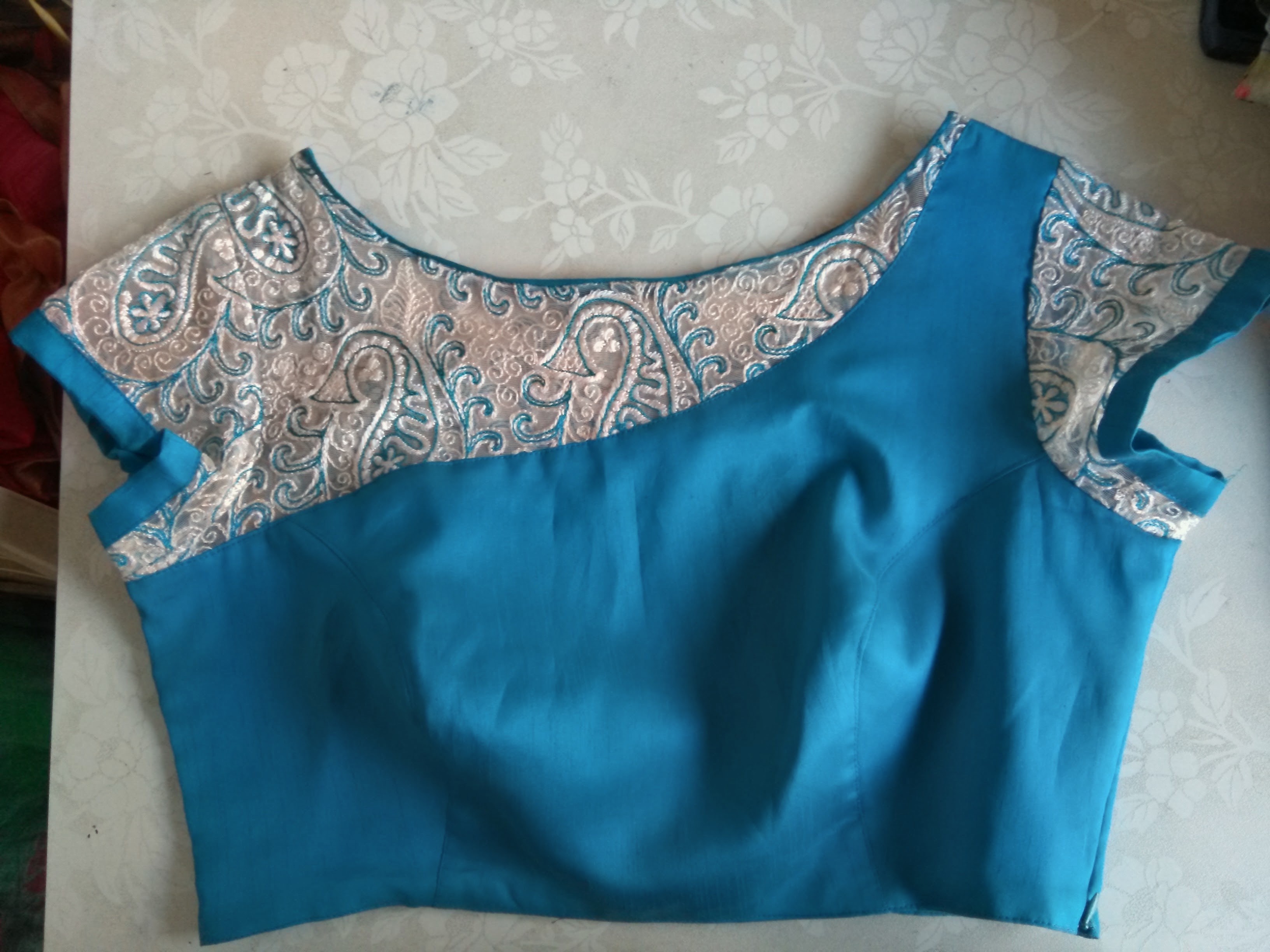 Boat neck blouse net transparent design - Tailoring Blouse
