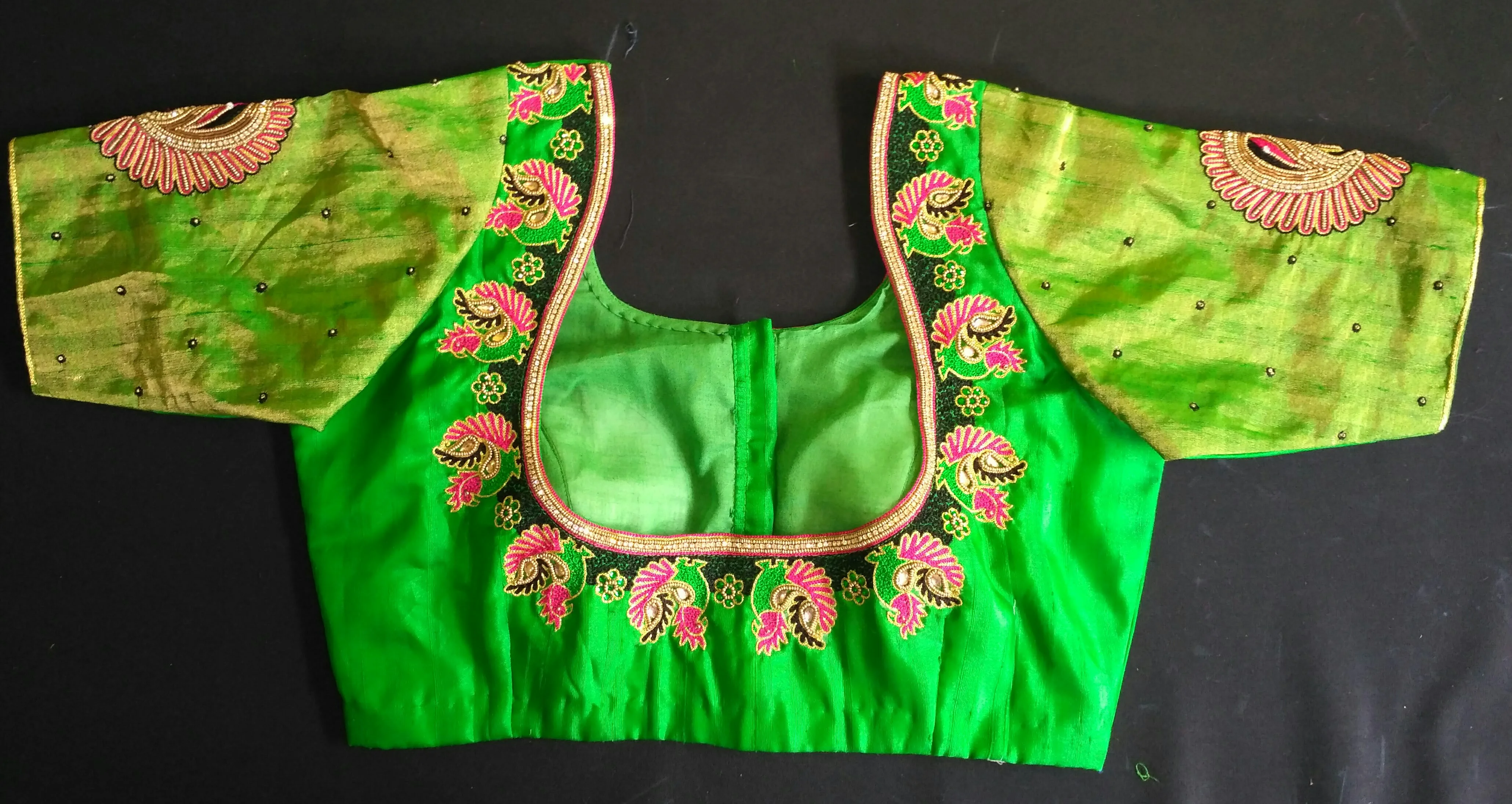 Peacock hand embroidery blouse design green - Tailoring Blouse
