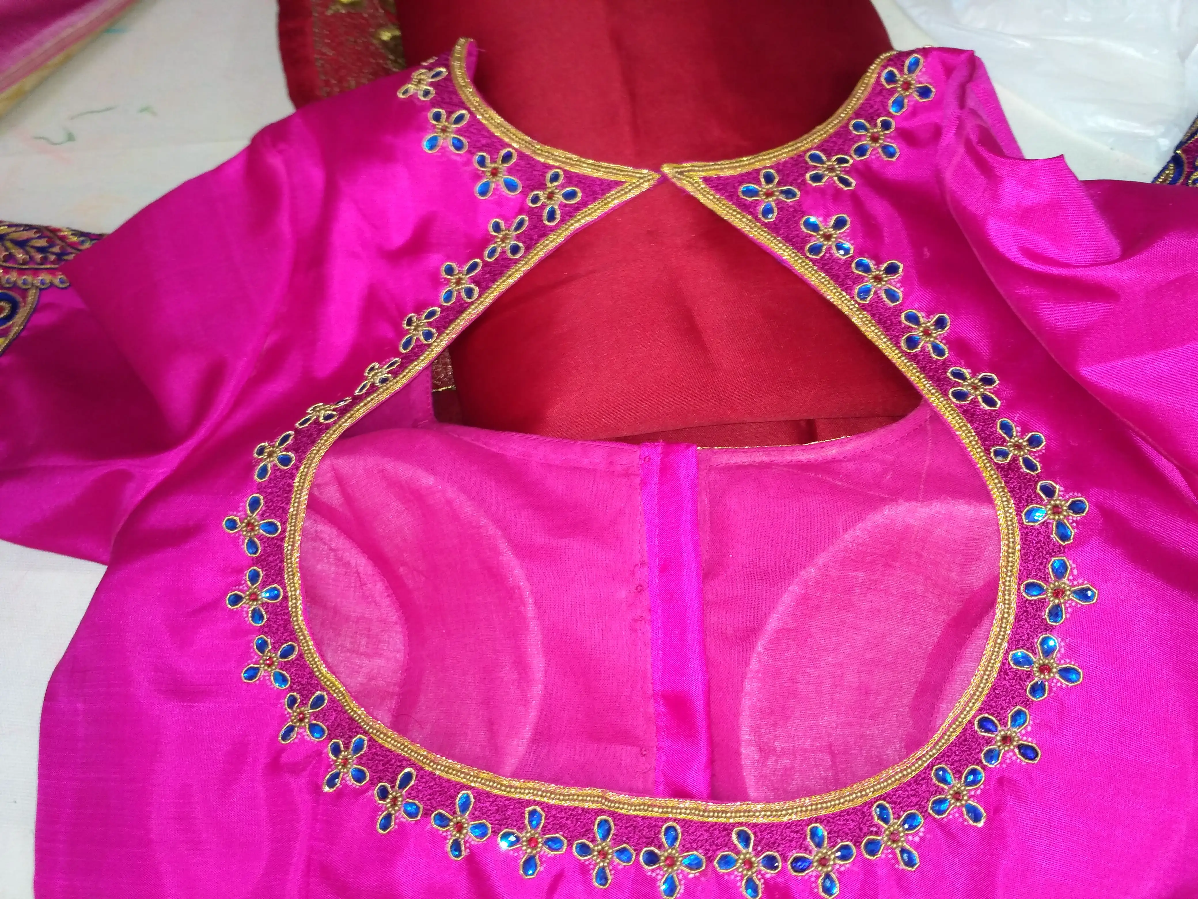 High neck blouse design simple embroidery - Tailoring Blouse • Dress • Kurti