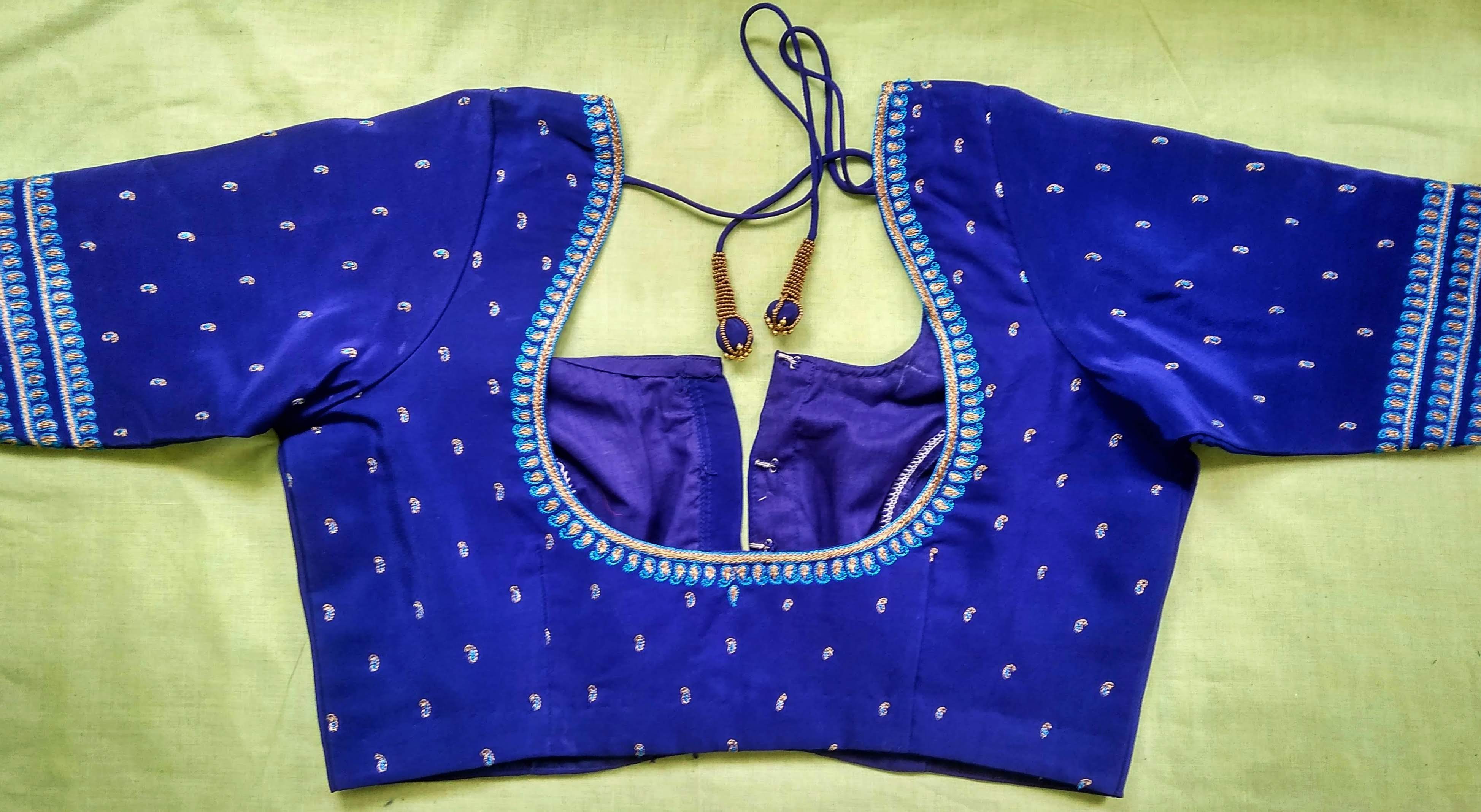 Pot neck blouse design simple embroidery - Tailoring Blouse