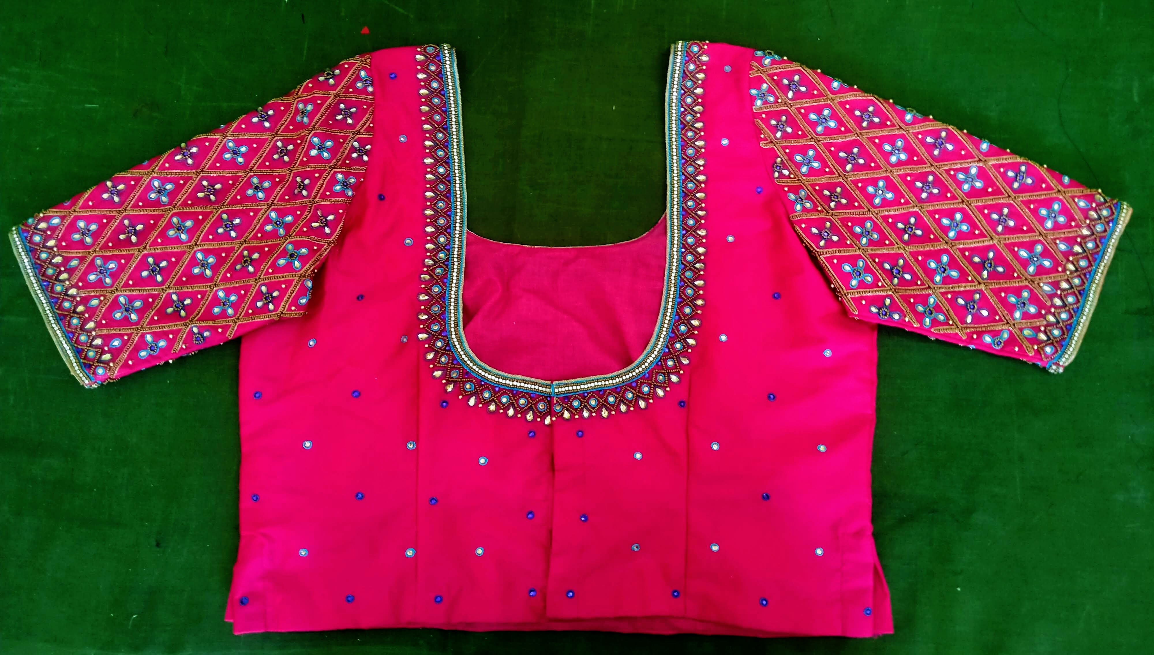 U neck stone work design blouse - Tailoring Blouse