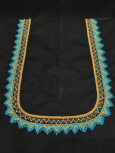 Zigzag U Neck Embroidery Design thread stone work - Tailoring Blouse