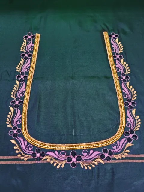 Flower Leaf Neck Embroidery Thread Stone Work - Tailoring Blouse