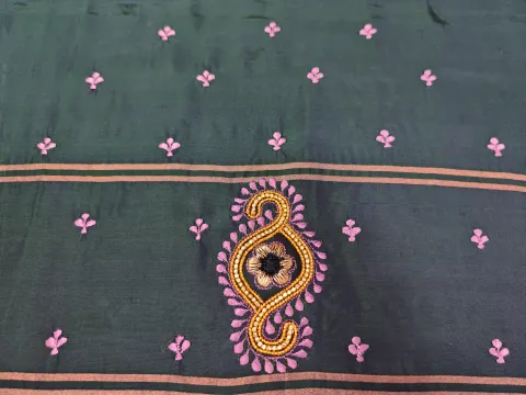 Flower Paisley Motif Embroidery Design Pink Gold - Tailoring Blouse