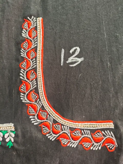 Mango leaf thread work blouse design - Machine Embroidery Blouse