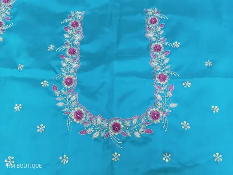Floral Aari Embroidery Blouse Neck Design - Hand Embroidery Blouse